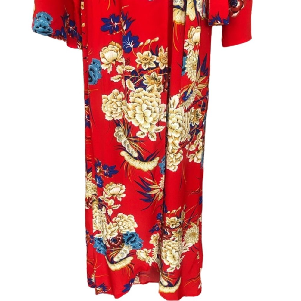 NWT Pretty Little Thing Red Floral Print Kimono Maxi Dress - Picture 6 of 16